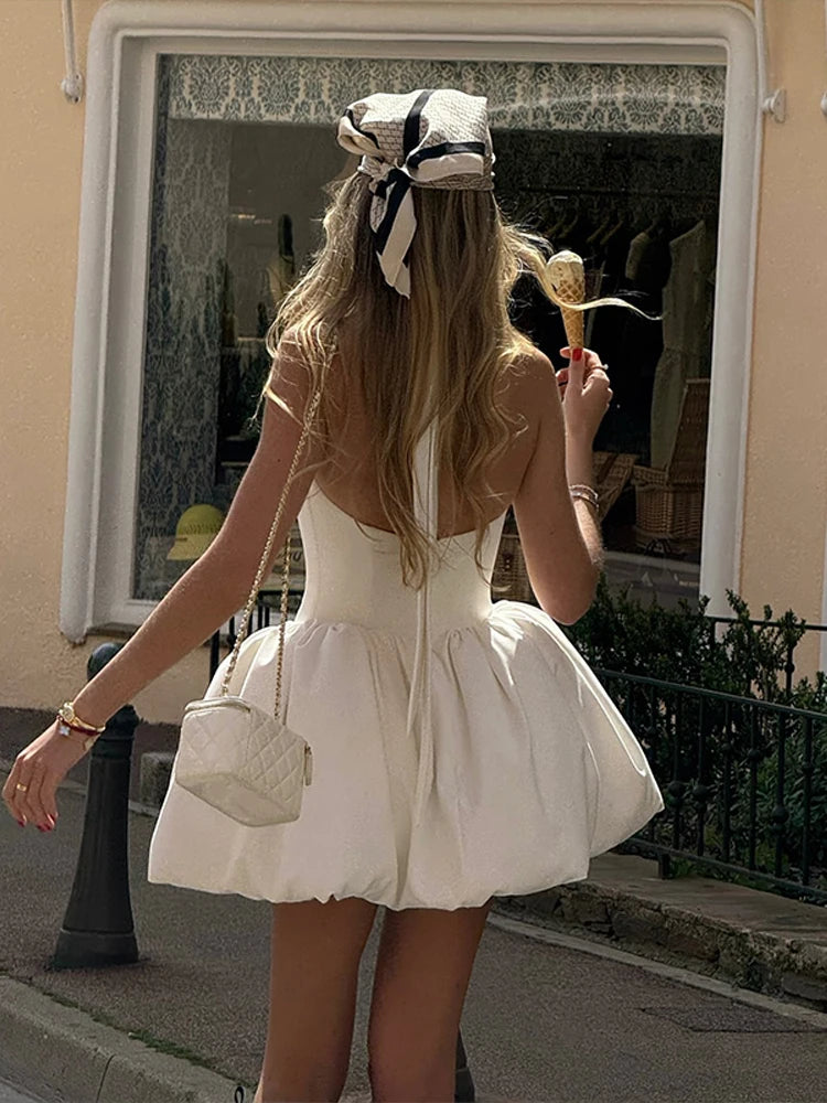 Womens Summer High Waist Pleated Mini Dress