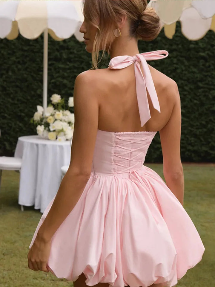 Womens Summer High Waist Pleated Mini Dress