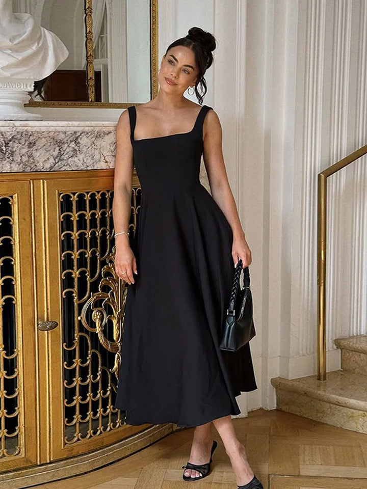Womens Summer Pleated A-Line Midi Dress