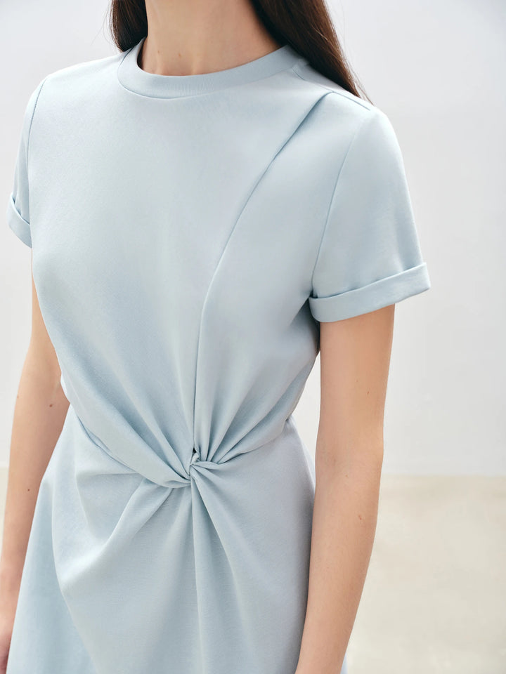 Womens Summer Solid O-Neck T-Shirt Midi Dress