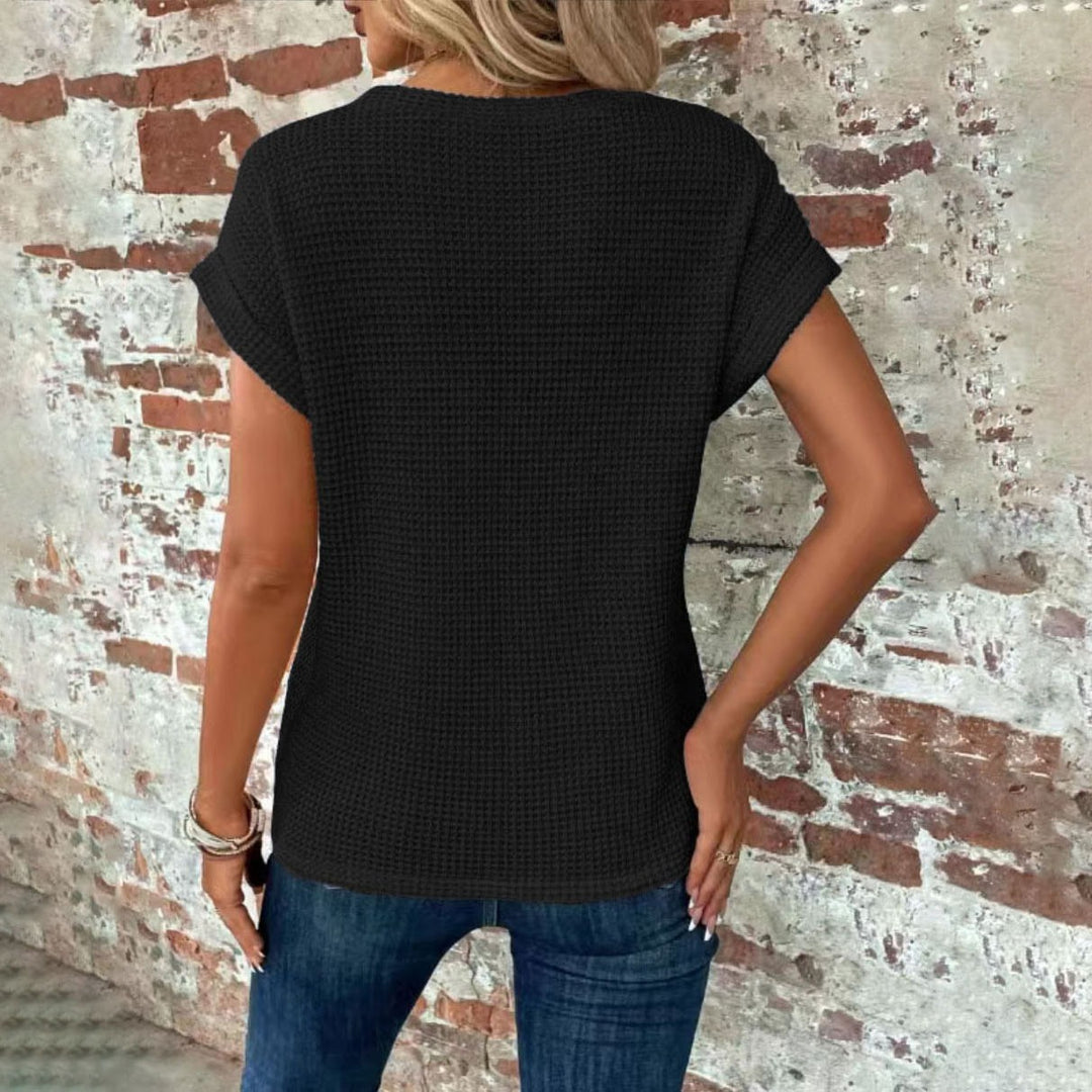 Womens Waffle Knit Twist Front Top