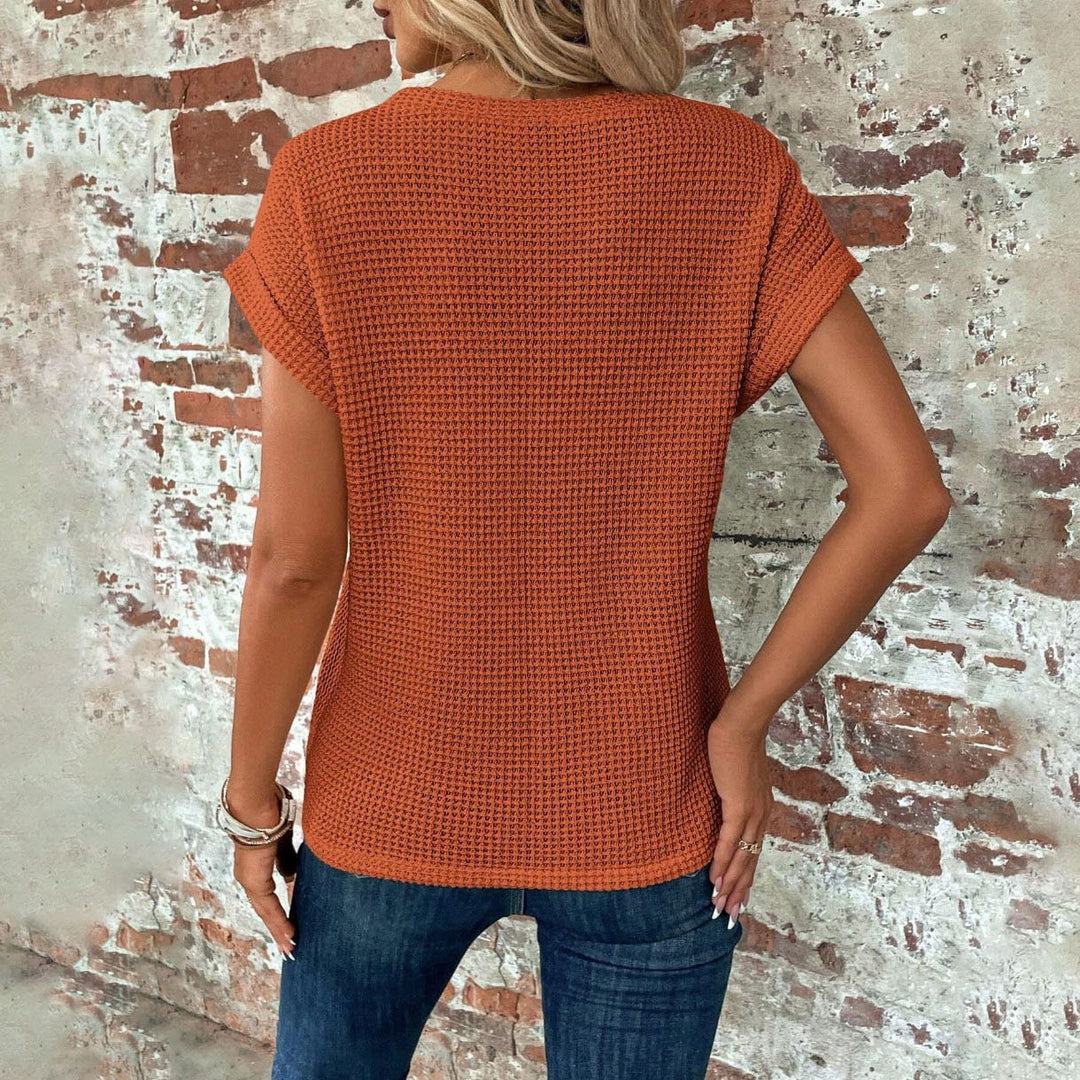 Womens Waffle Knit Twist Front Top
