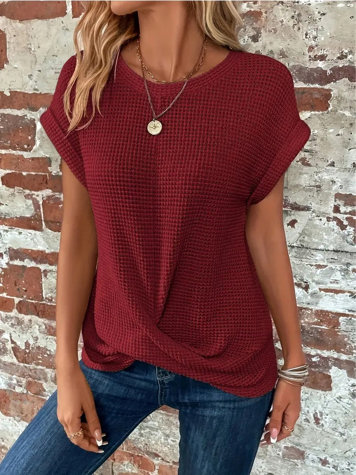 Womens Waffle Knit Twist Front Top