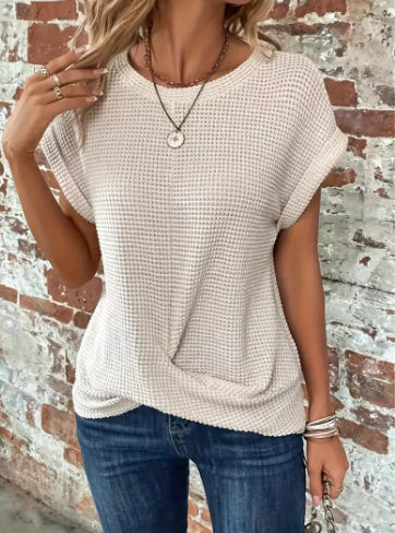 Womens Waffle Knit Twist Front Top