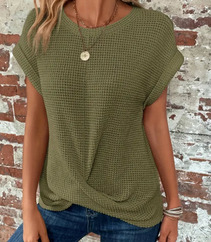 Womens Waffle Knit Twist Front Top