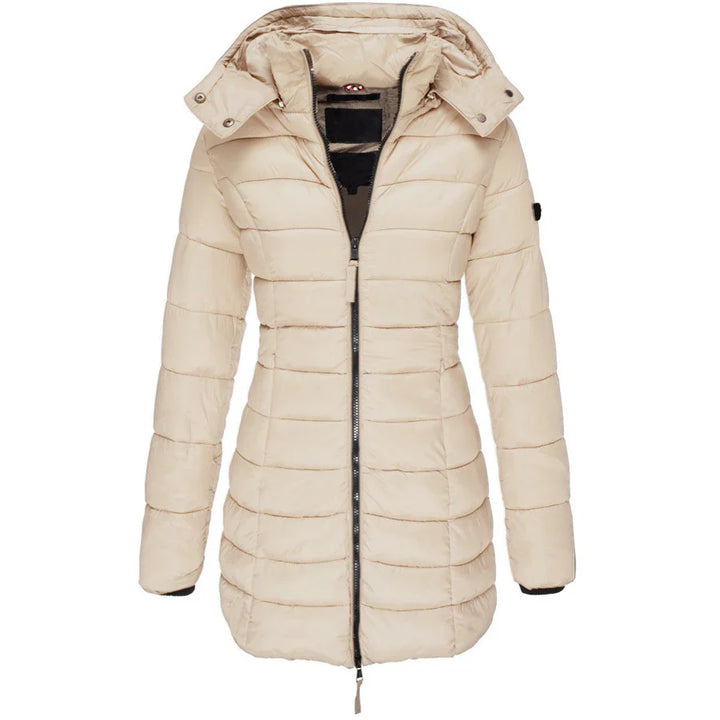 Beige puffer jacket on a white background