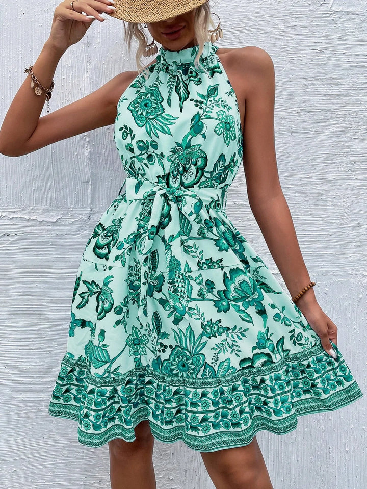 Women's Floral Print Halter Mini Dress
