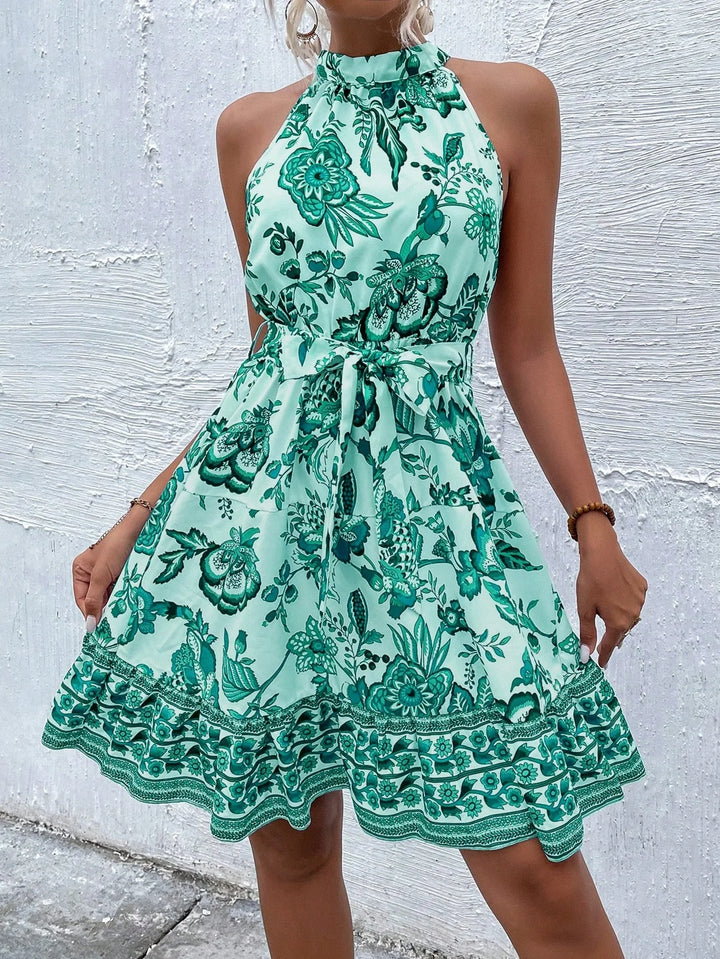Women's Floral Print Halter Mini Dress