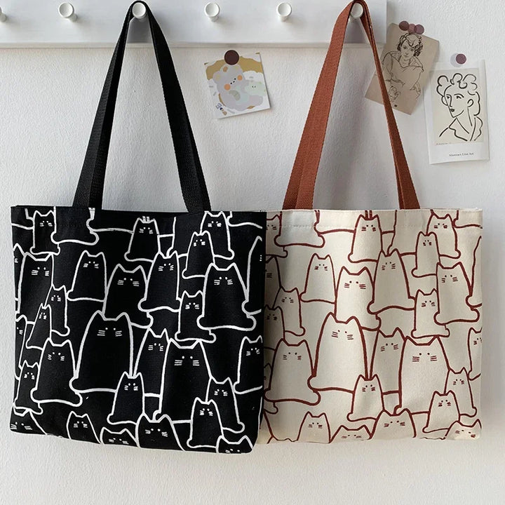Women's Cartoon Cat Canvas Tote Bag