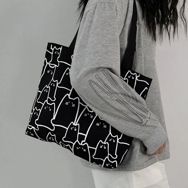 Women's Cartoon Cat Canvas Tote Bag