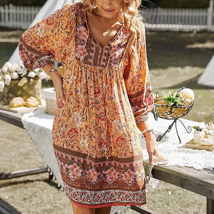 Women's Boho Floral Print V-Neck Dress