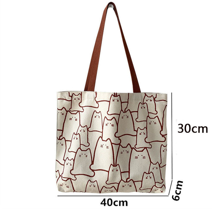 Women's Cartoon Cat Canvas Tote Bag