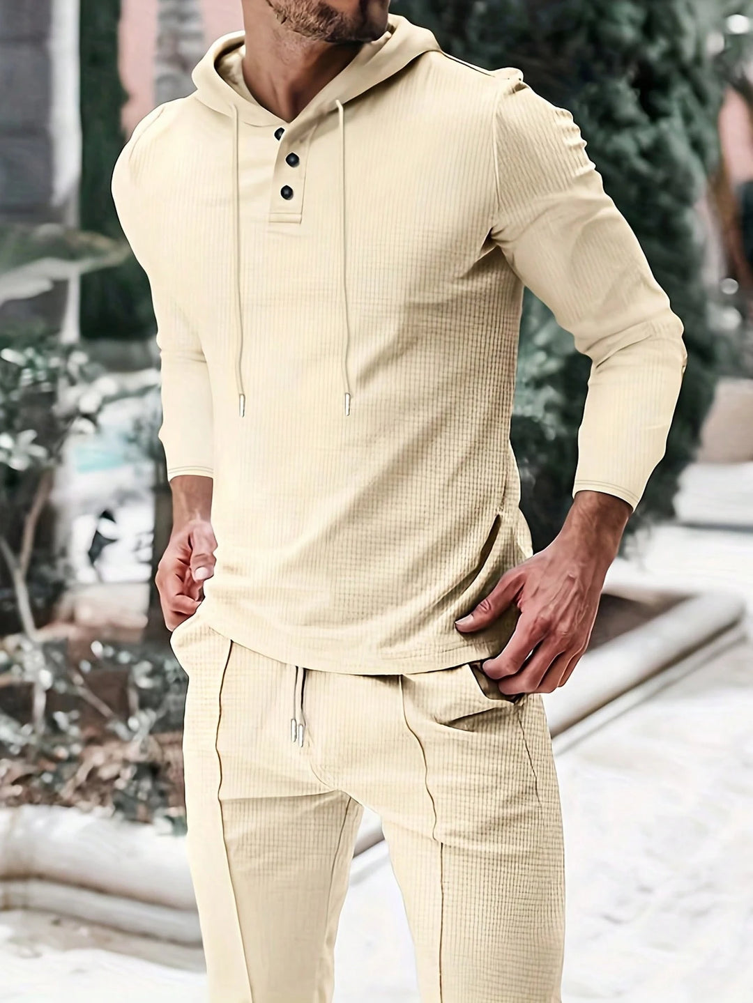 Men's Check Pattern Hooded Tracksuit Set