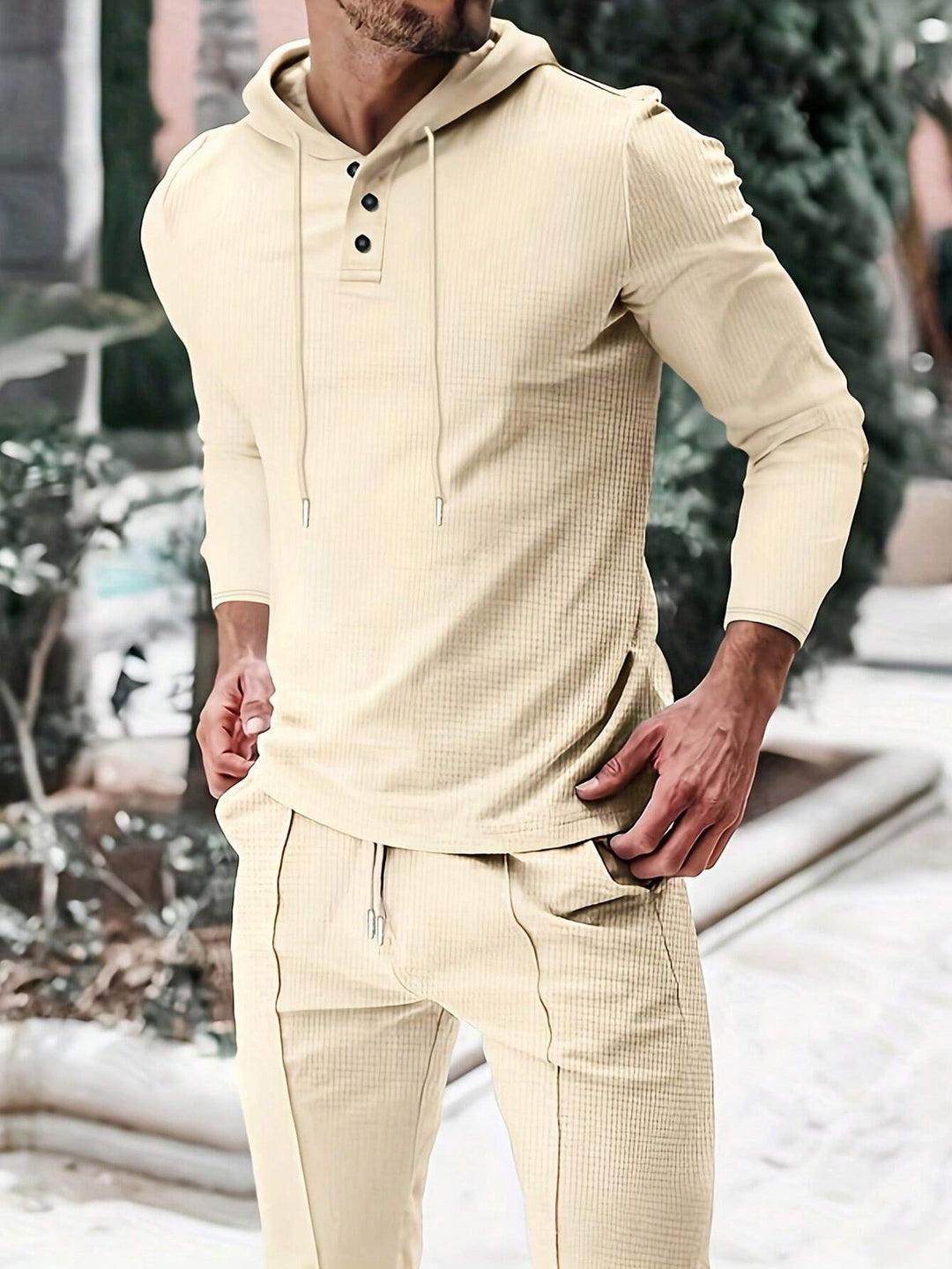 Men's Check Pattern Hooded Tracksuit Set