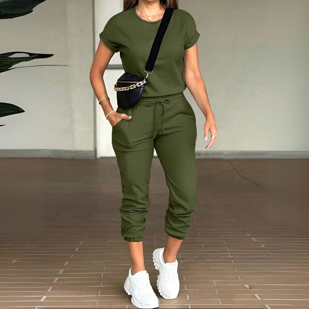 Women's Sleeve Top & Drawstring Cropped Trouser Set