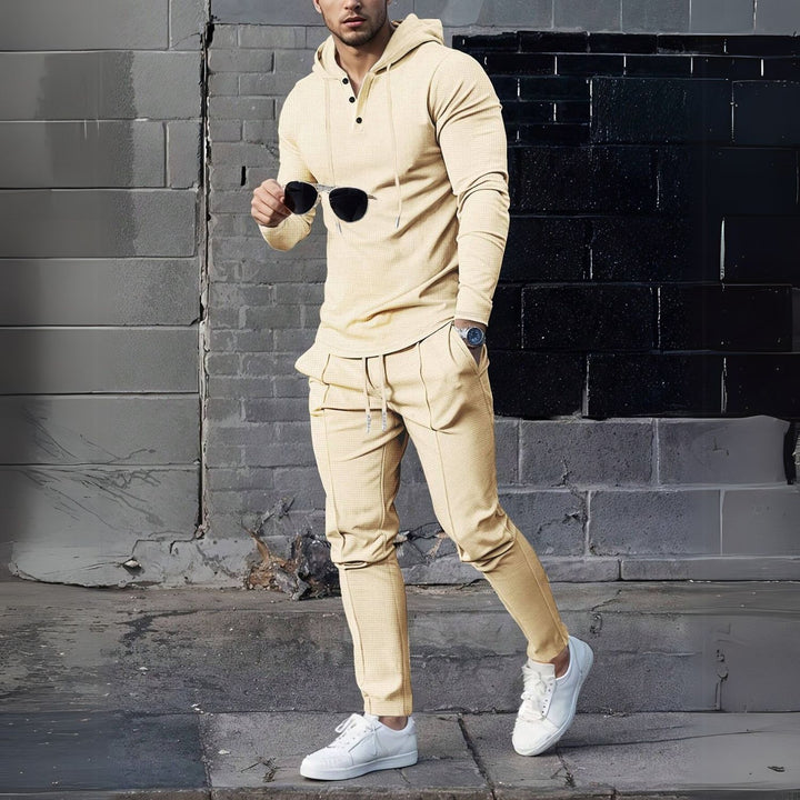 Men's Check Pattern Hooded Tracksuit Set