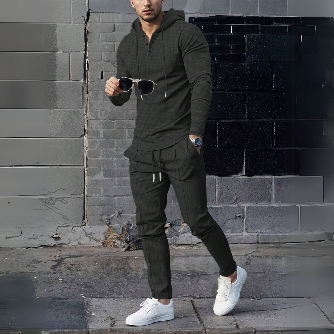 Men's Check Pattern Hooded Tracksuit Set