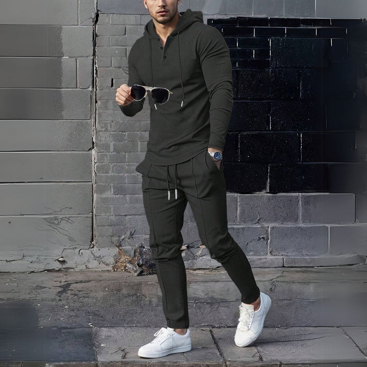 Men's Check Pattern Hooded Tracksuit Set