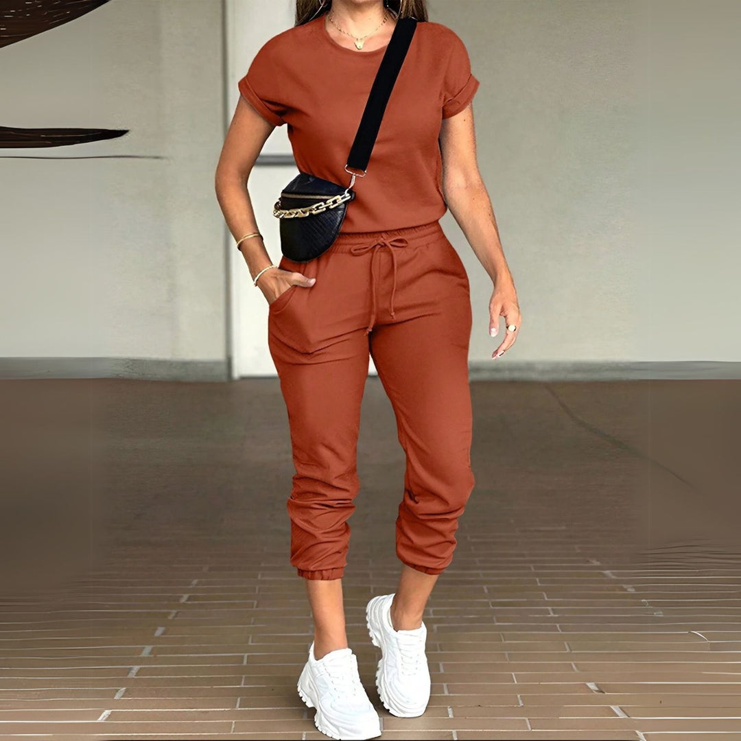 Women's Sleeve Top & Drawstring Cropped Trouser Set