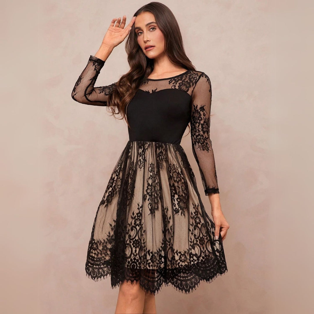 Women's Lace Contrast A-Line Mini Dress