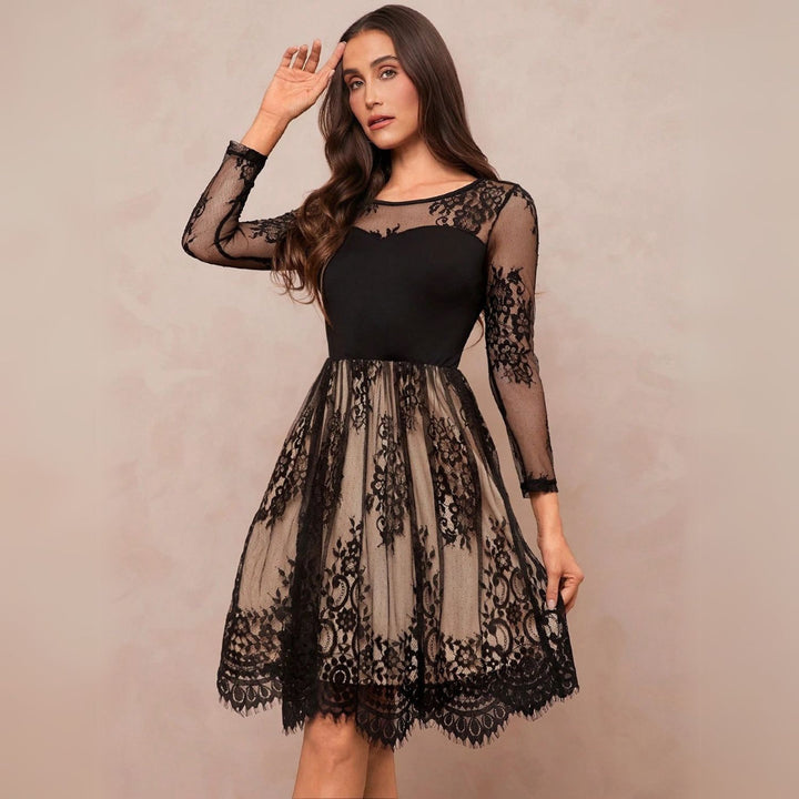 Women's Lace Contrast A-Line Mini Dress