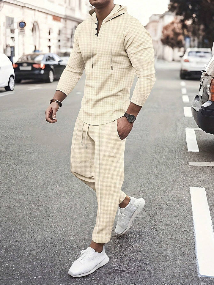 Men's Check Pattern Hooded Tracksuit Set