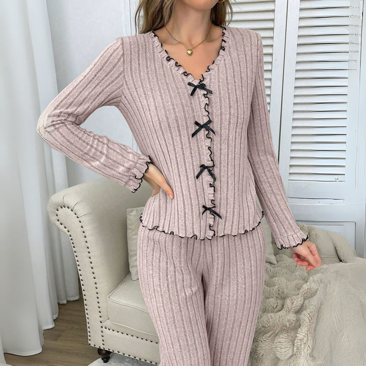 Women's Rib Pyjama Set with Bow Trim
