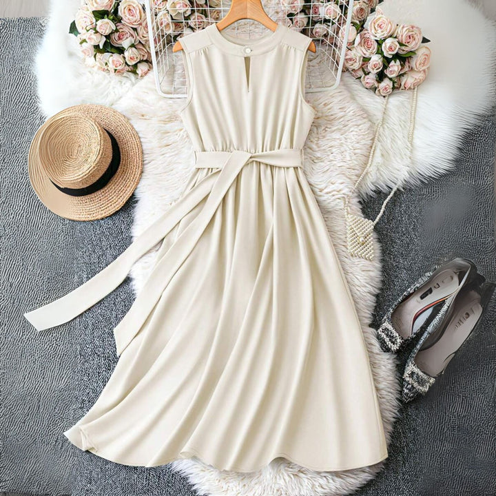 Women's Keyhole Neck Belted Midi Dress