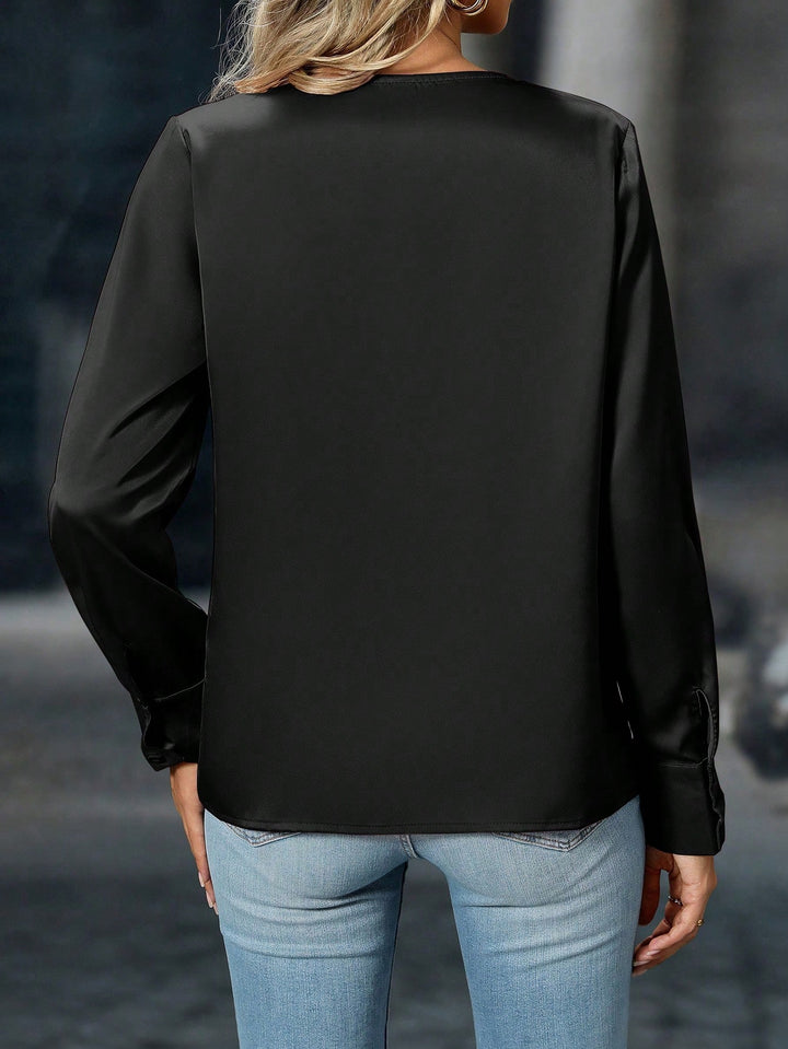 Women's Elegant Satin Round Neck Blouse