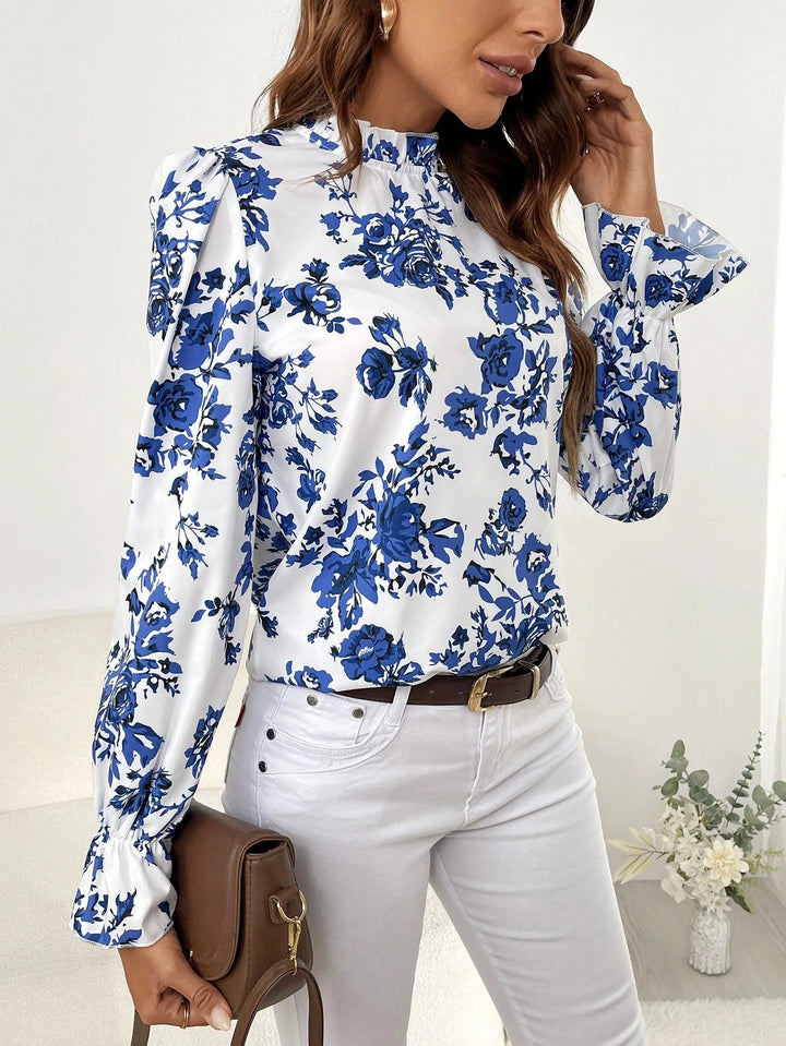 Women's Floral Mock Neck Blouse