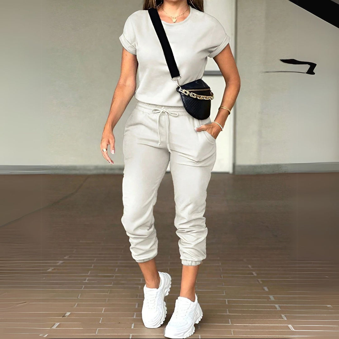Women's Sleeve Top & Drawstring Cropped Trouser Set
