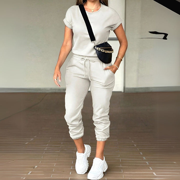 Women's Sleeve Top & Drawstring Cropped Trouser Set
