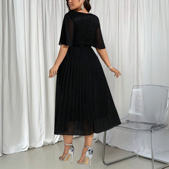 Elegant Faux Pearl Pleated Midi Dress