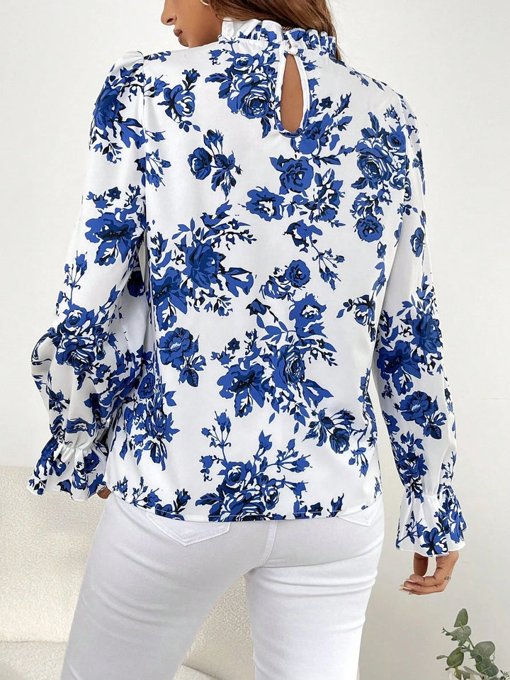 Women's Floral Mock Neck Blouse