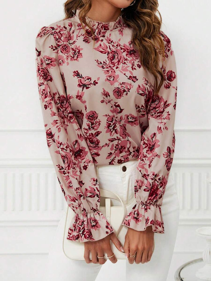 Women's Floral Mock Neck Blouse