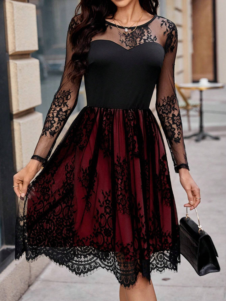 Women's Lace Contrast A-Line Mini Dress