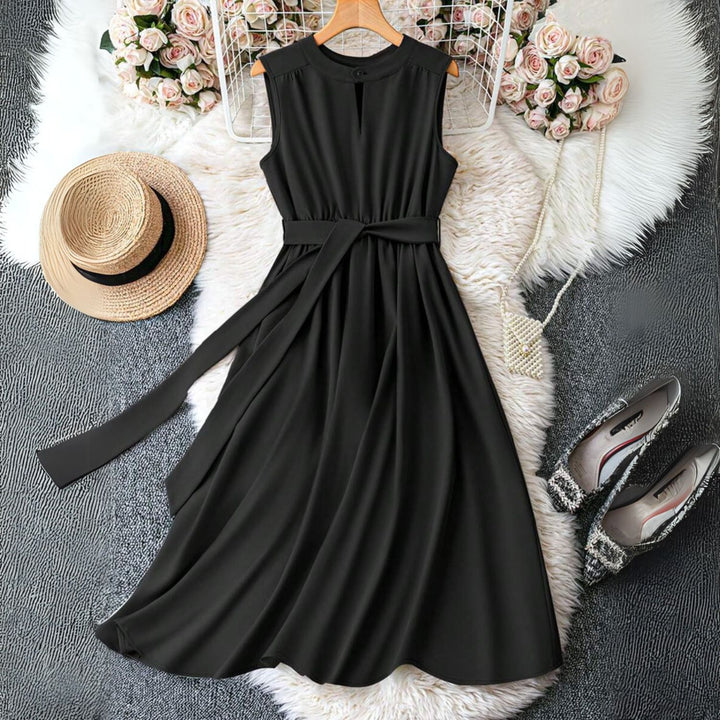 Women's Keyhole Neck Belted Midi Dress