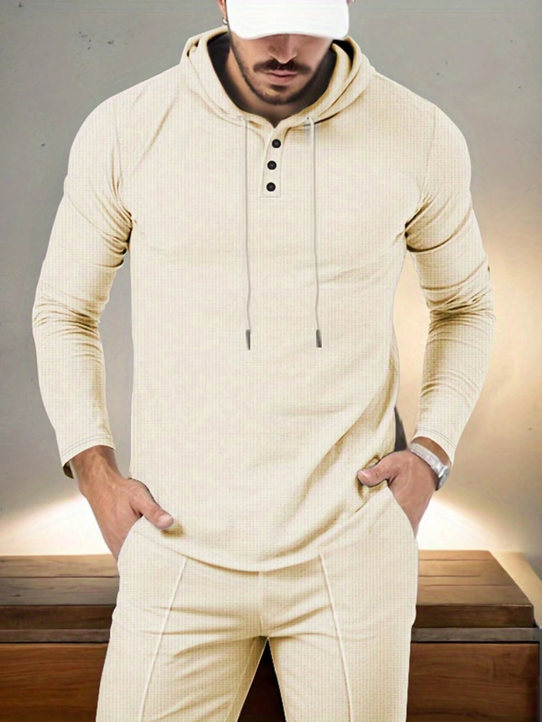 Men's Check Pattern Hooded Tracksuit Set
