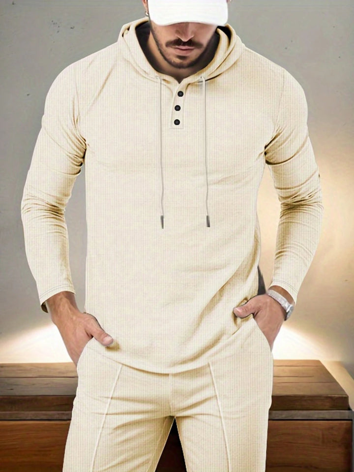Men's Check Pattern Hooded Tracksuit Set