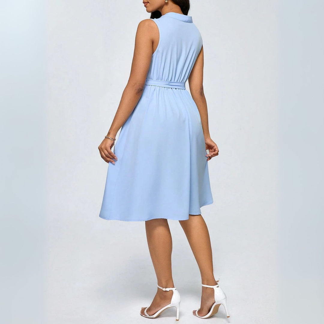Women's Keyhole Neck Belted Midi Dress
