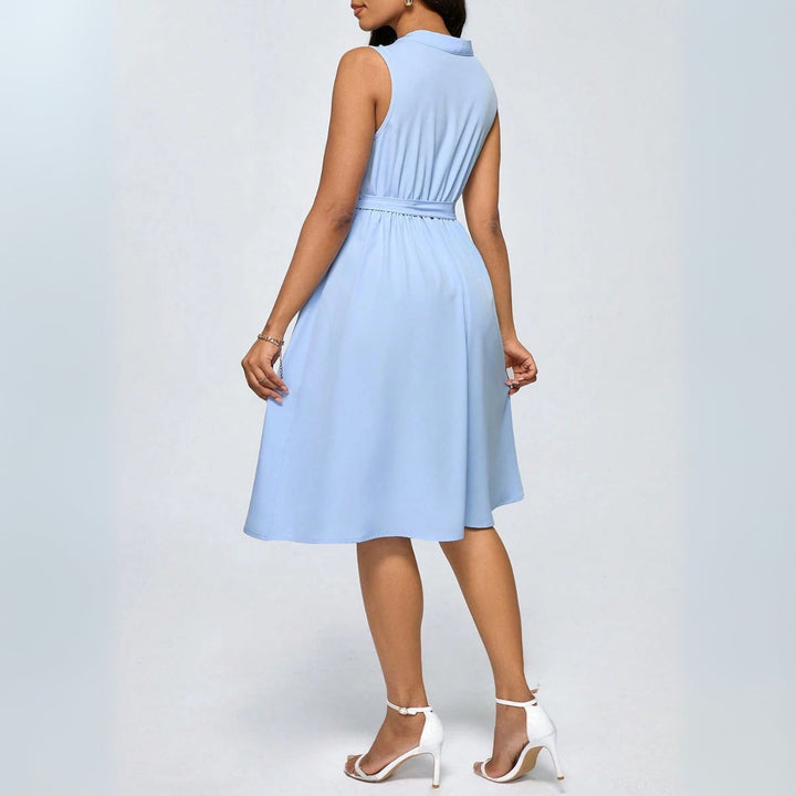 Women's Keyhole Neck Belted Midi Dress