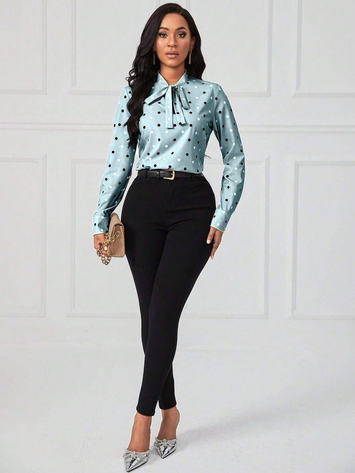 Ladies Polka Dot Tie Neck Blouse