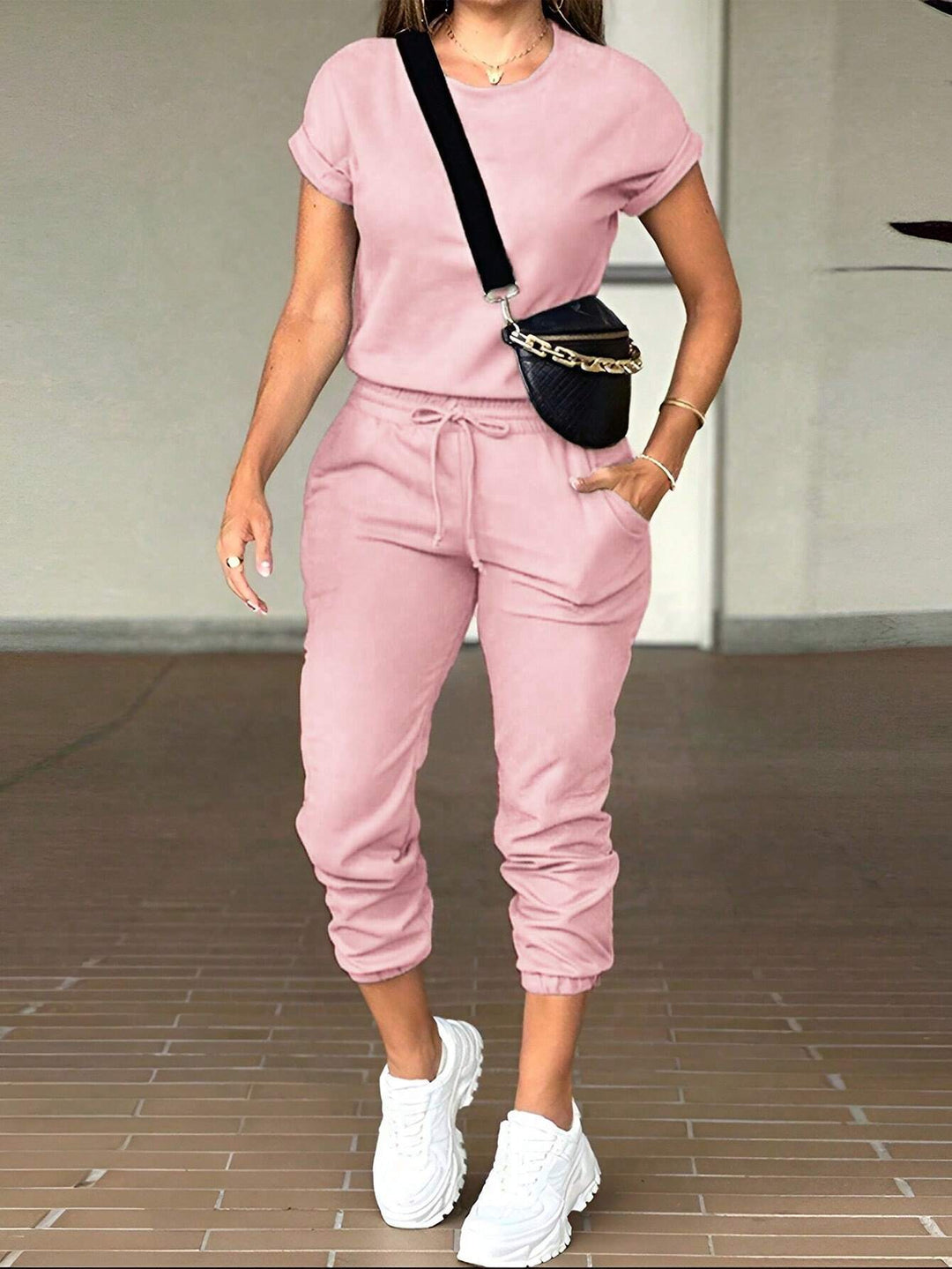 Women's Sleeve Top & Drawstring Cropped Trouser Set