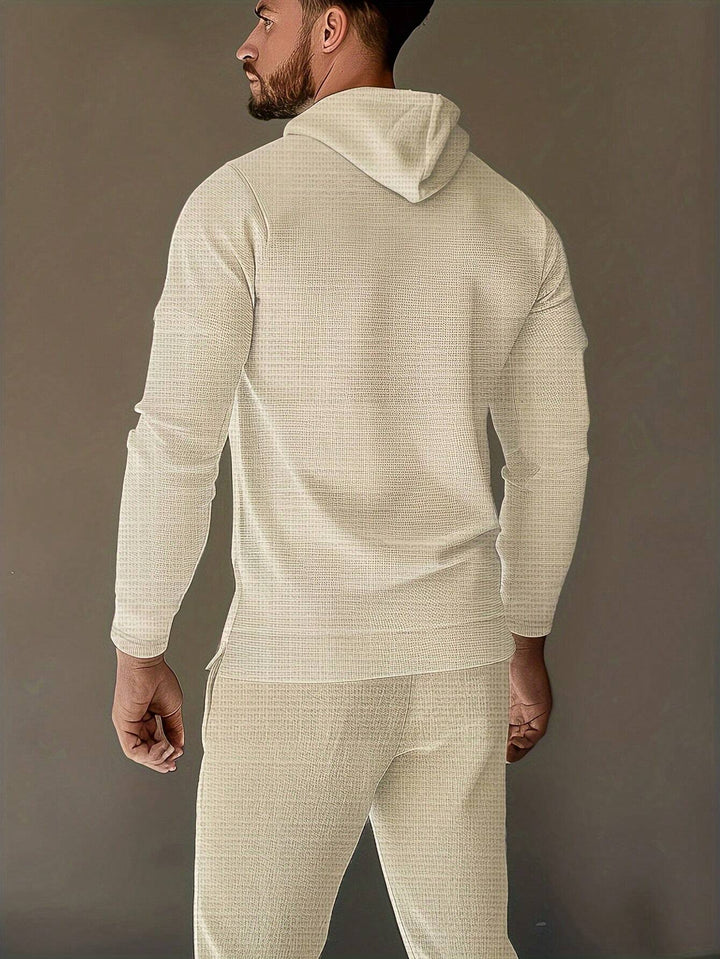 Men's Check Pattern Hooded Tracksuit Set