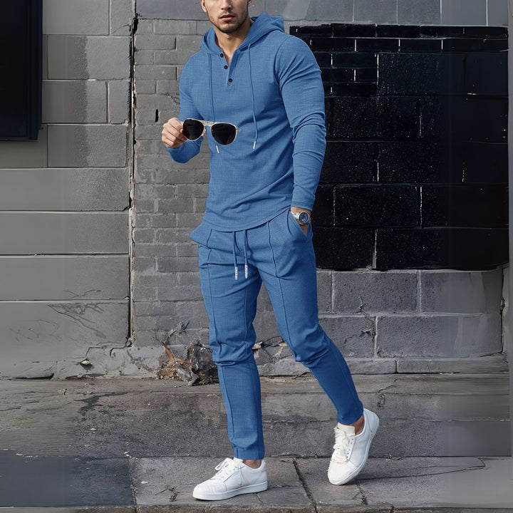 Men's Check Pattern Hooded Tracksuit Set