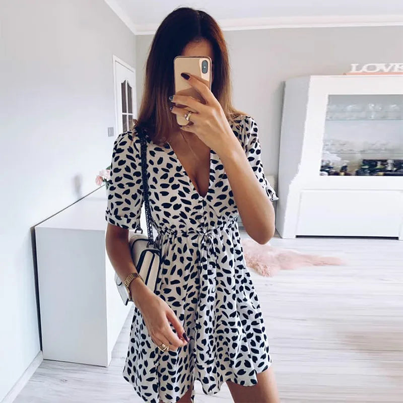  Women's Abstract Dot Print Mini Dress