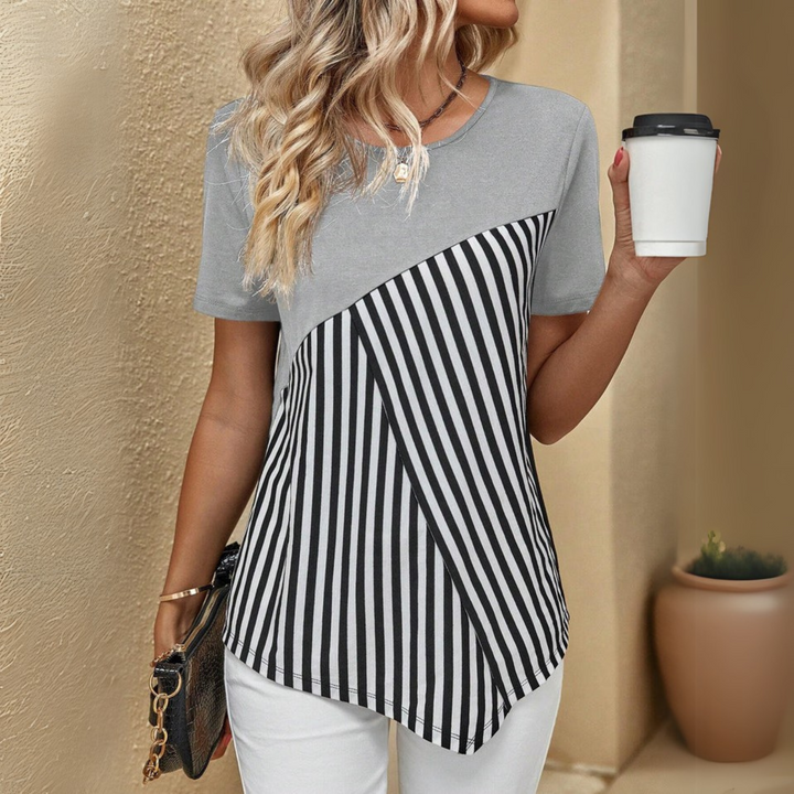 Striped Asymmetrical Hem T-shirt
