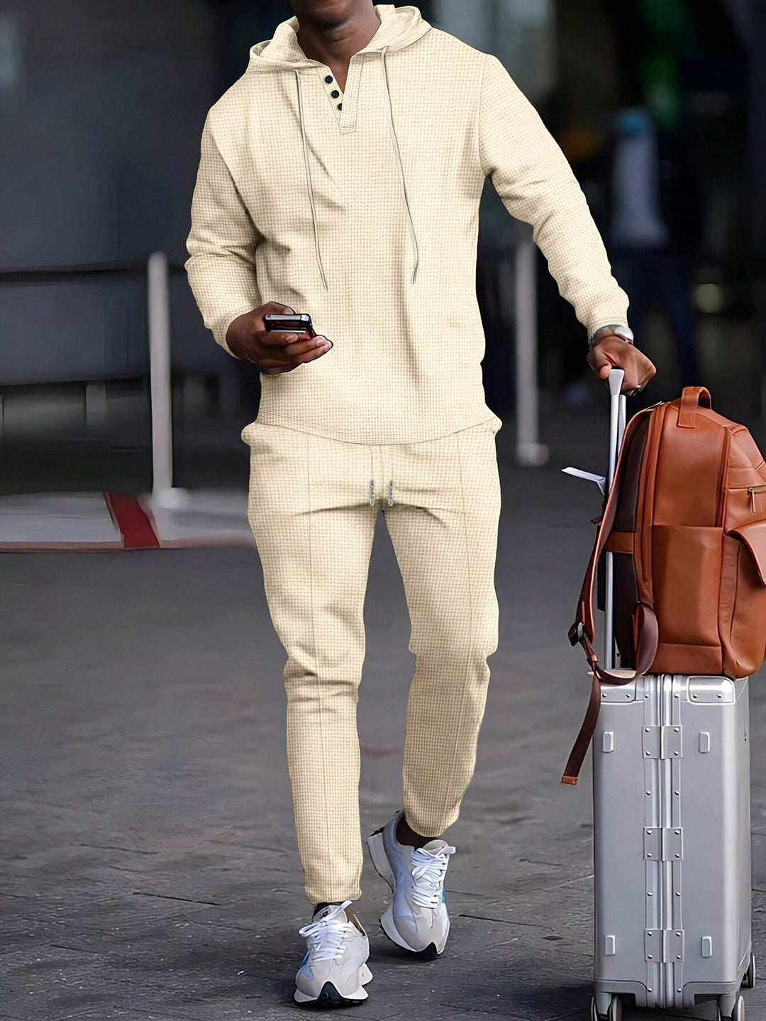 Men's Check Pattern Hooded Tracksuit Set