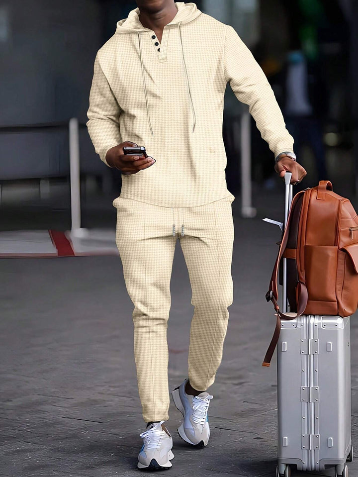 Men's Check Pattern Hooded Tracksuit Set