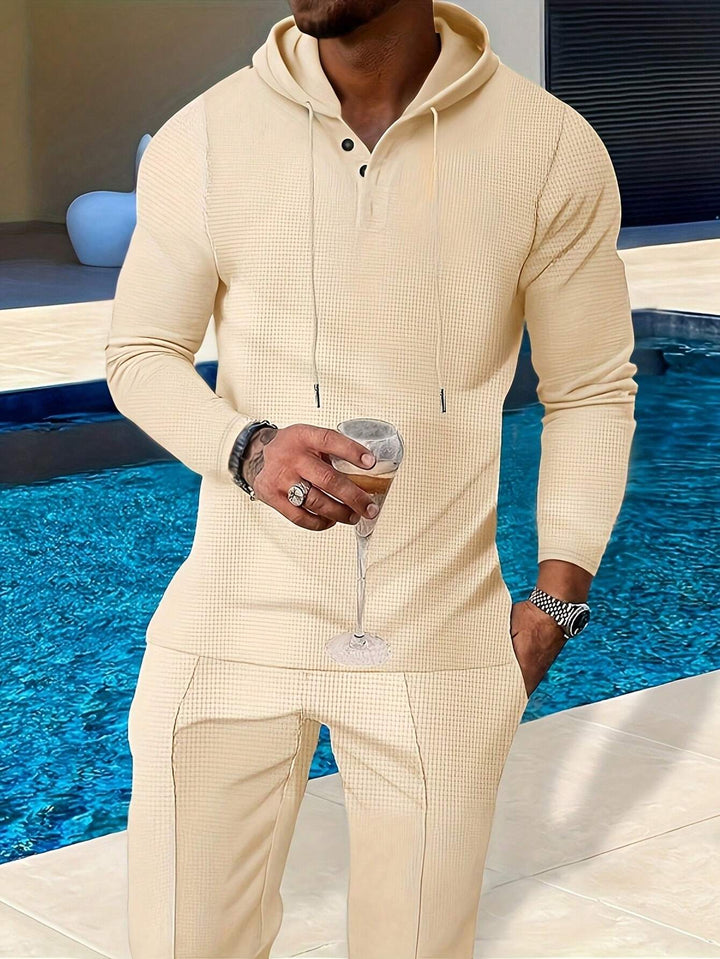 Men's Check Pattern Hooded Tracksuit Set